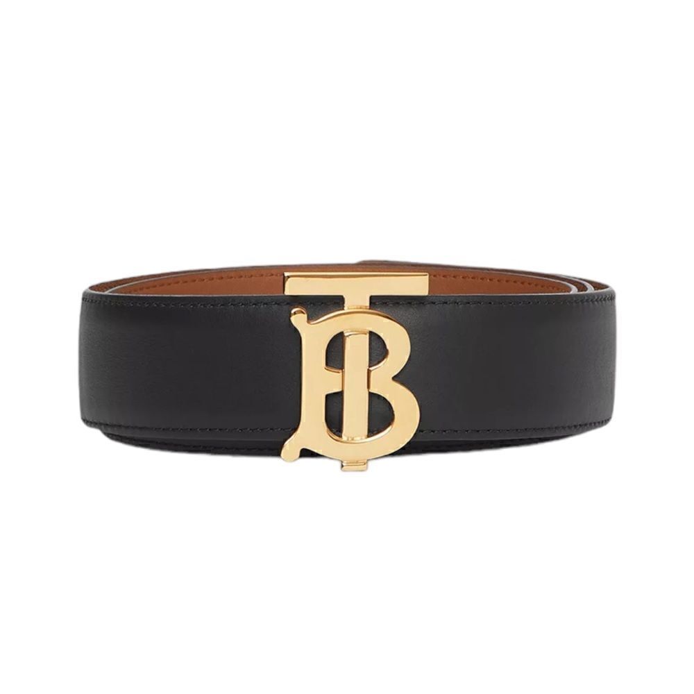 Burberry Gold-Tone TB Logo Buckle Reversible Black/Brown Leather Belt (SMALL) - Picture 10 of 12